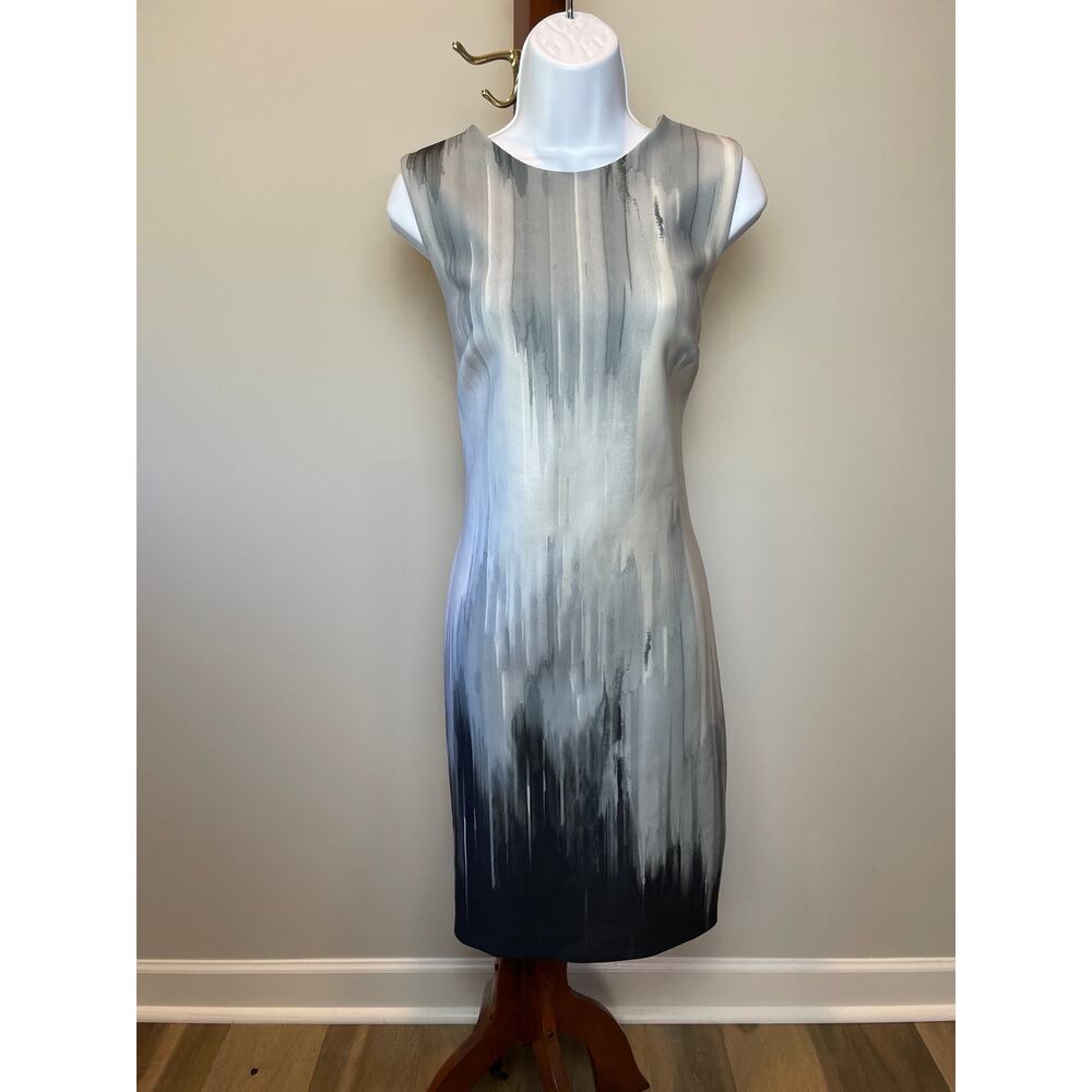 DKNY Ombre Abstract Print Sheath Dress Size 8 Black White